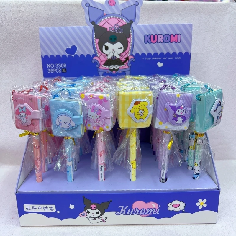 36ks Sanrio Kuromi Hellokitty Gel Pen Pendant Mini Book Neutrálne pero roztomilý karikatúra High Beauty Per Per Stavery Wholesale