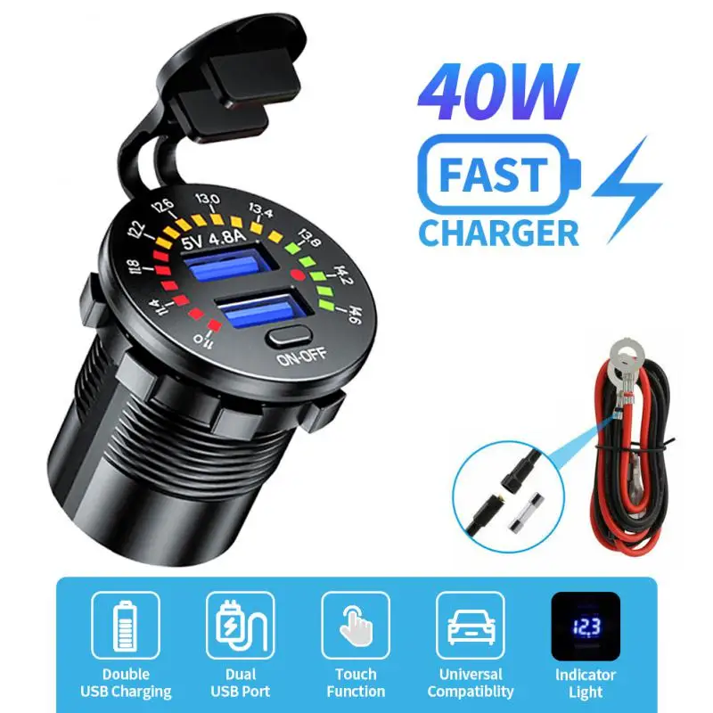 36W 6a Dual USB nabíjačka Socket Socket Voltmeter Switch Witerproof USB Outlet Fast Charger pre 12 V automobilový motocykel Golf Golf