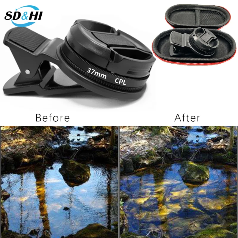 37/52 mm Univerzálny CPL filter kruhový fotoaparát Čierne príslušenstvo s klipom prenosný profesionálny polarizátor so širokouhlým uhlom šošovky