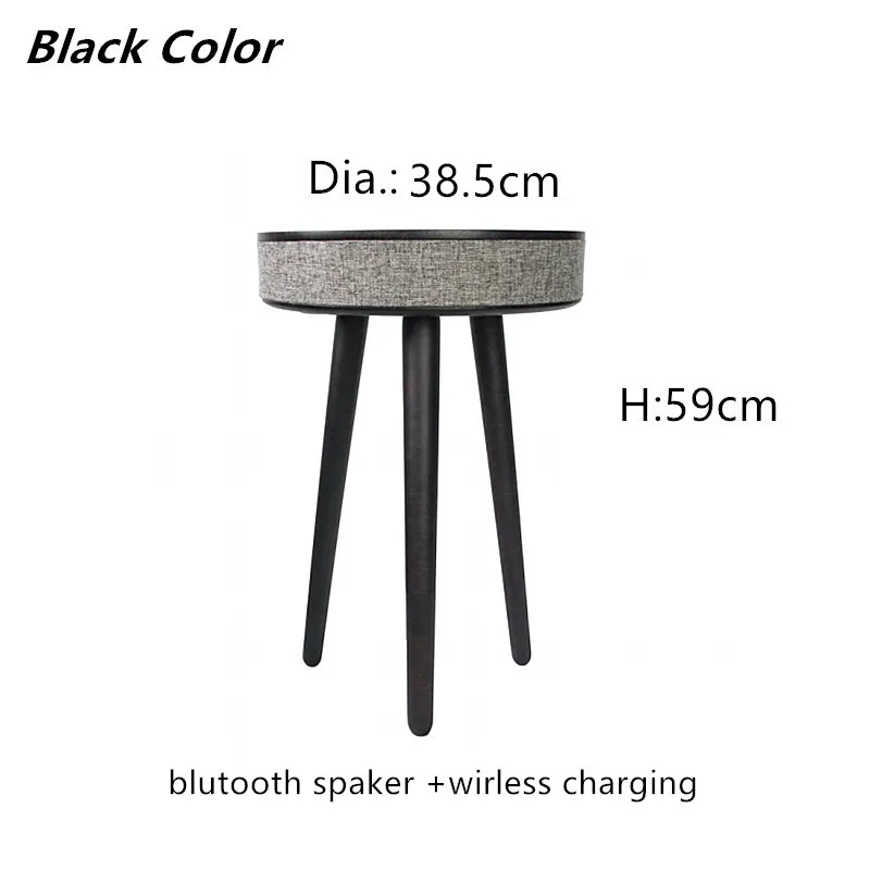 38.5*59 cm Smart Bluetooth Reproduktor Round Konferenčný stolík Prenosný multifunkčný drevený bočný stolík Bluetooth s bezdrôtovým nabíjaním