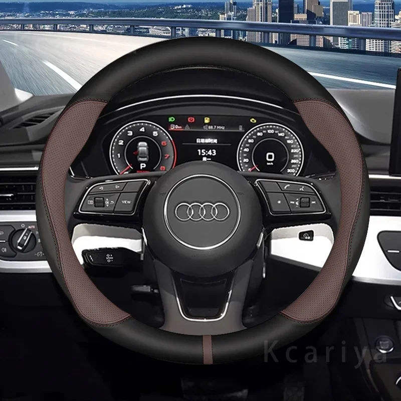 38 cm kryt volantu automobilu pre Audi originálne kožené uhlíkové vlákno Fit A1 A2 A3 A4 A5 A6 A7 A8 S3 Q2 Q3 Q5 Q7 Q8 SQ RS R TT