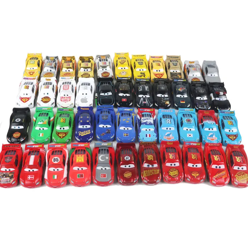 39 kusov Disney Pixar Cars Lightning 1:55 McQueen Rôzne vlajky Zbierka Zliatina zliatiny Diecast Model autá Detské hračky vianočný darček