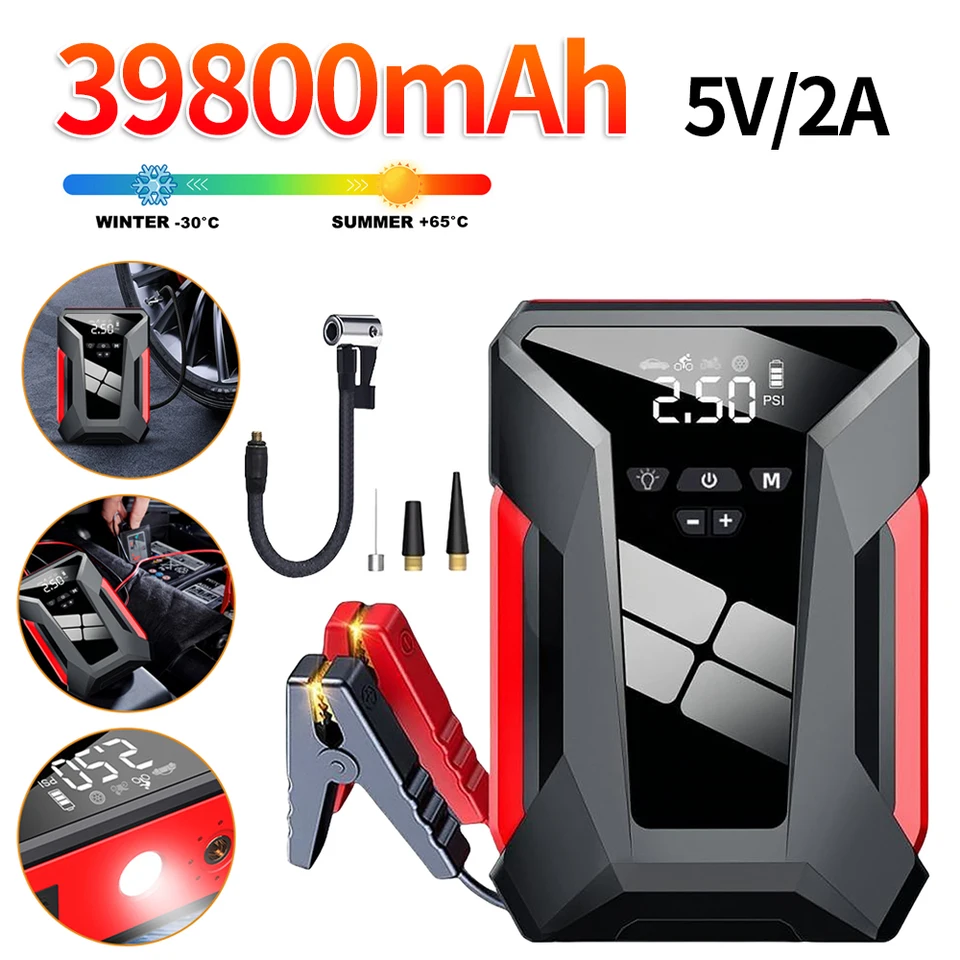 39800MAH Multifunkčná energetická banka 1600a Automatické pneumatické inflátor Núdzový automatický posilňovací osvetlenie Air Compresor Automatické štartovacie zariadenie
