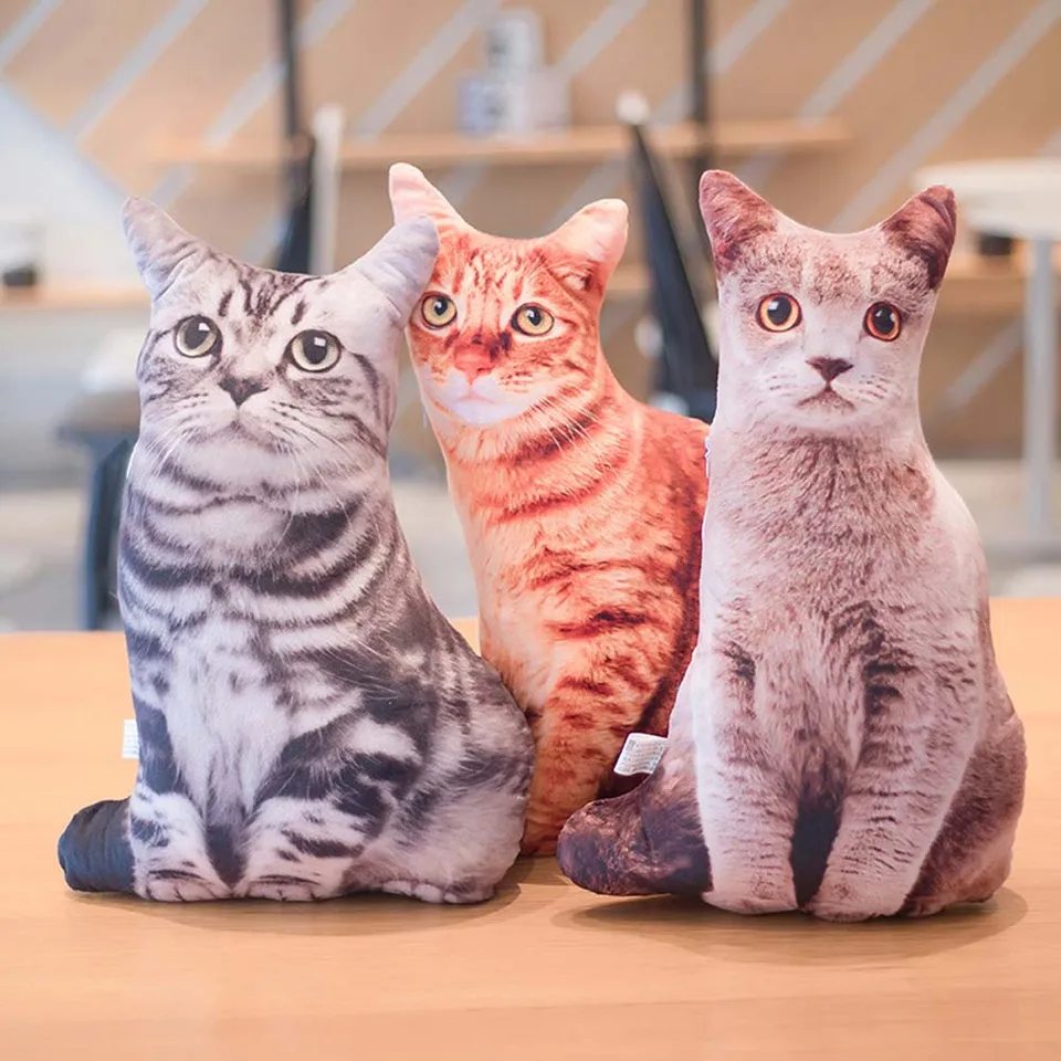 3d/35cmcat figúrky vankúše mäkké simulácie Tvar mačky vankúše pohovka dekorácie hádzanie vankúšov Karikatúra plyšové hračky priateľ pre deti darčeky