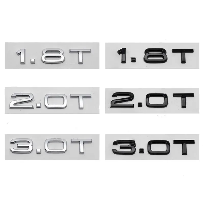 3D ABS Letters Styling Zadný kmeň odznak 1,8T 2.0T 3.0T Logo pre Audi A3 A4 A5 A6 A7 A8 Q2 Q3 Q5 Q7 Q7 Q8 Príslušenstvo