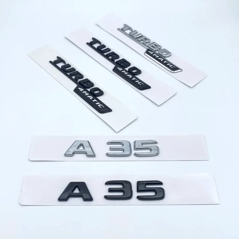 3D ABS Čierne strieborné písmená A35 Turbo 4matický znak pre Mercedes Benz AMG Car Fender Trunk Zadná nálepka W176 W177