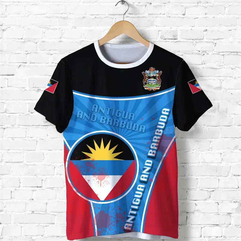 3D Antigua a Barbuda National Flag Tlač tlač Tričku Antigua a Barbuda Map Grafické tričká Men módne oblečenie