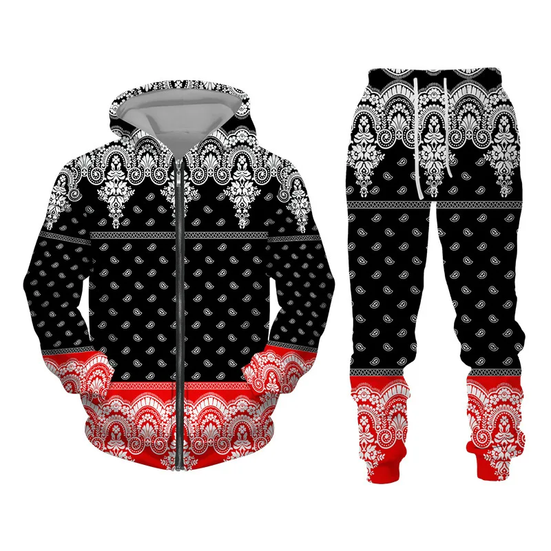 3D Bandana tlačená zipsová kapucňa + nohavice oblek Cool Men/ženy 2 PCS Sportwear Tracksuit Set Autumn and Winter Men's Clothing