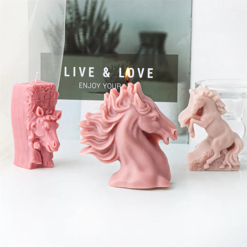 3D bežecká koňa hlava Sviečka Svilikónová forma ručne vyrábaná zvierací arómová vosková plesňa Passter Passter Socha Živú živicu
