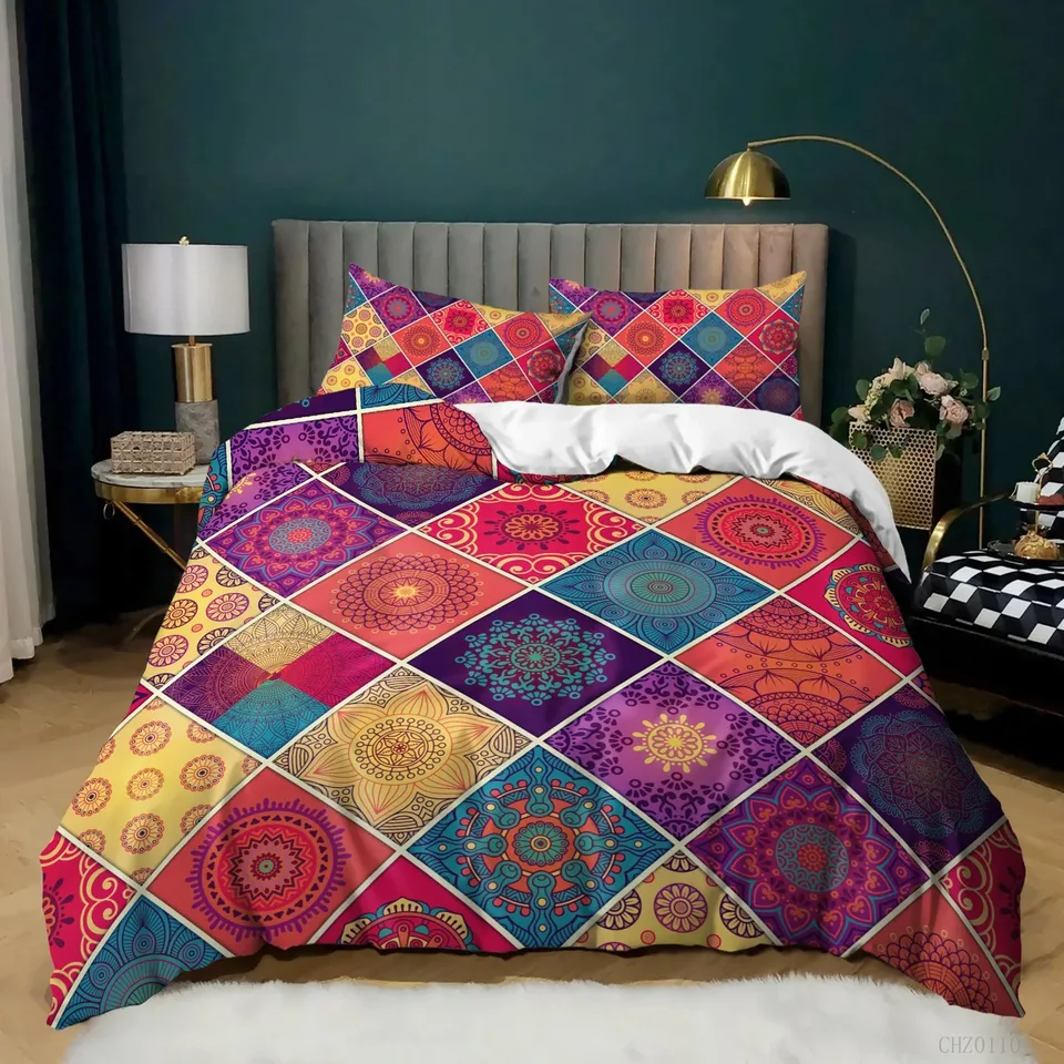 3D Bohemian Bedding Set Boho Flowers Duet Cover Cover vankúše kráľovná King Veľkosť