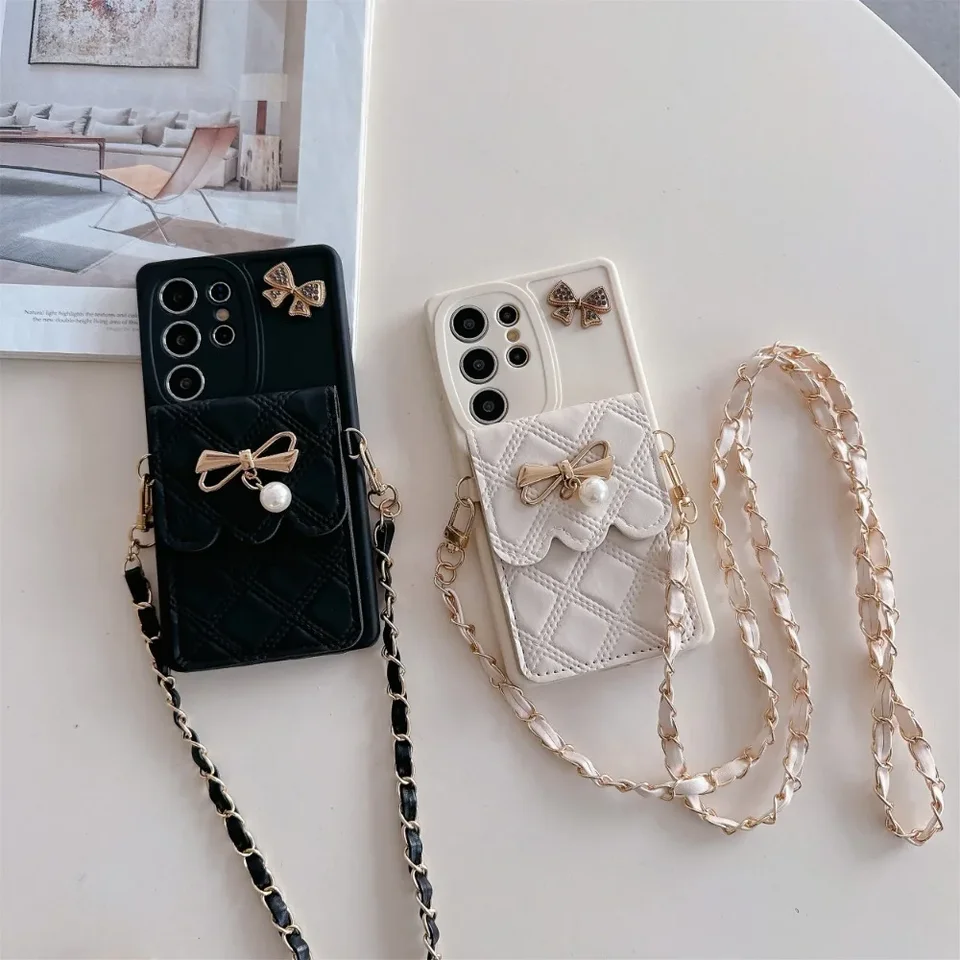 3D Bowknot Crossbody Card Držiteľ peňaženky Puzdro pre telefón Samsung Galaxy A06 A55 A35 A25 A15 A05S A05 A54 A53 A52S A52 A51 A51 A50