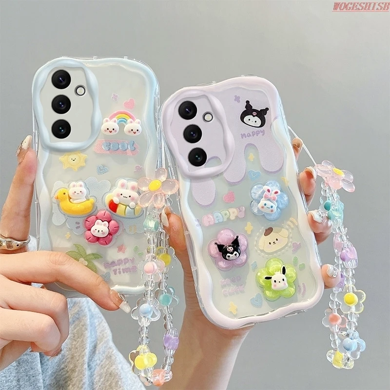 3D Cartoon Kuromi Wave Puzdro pre puzdro pre Xiaomi M5S M4 M3 M2 X3 X4 GT X5 Pro F3 F4 C55 Roztomilý králičie kvetina s krytom remienkov na zápästie