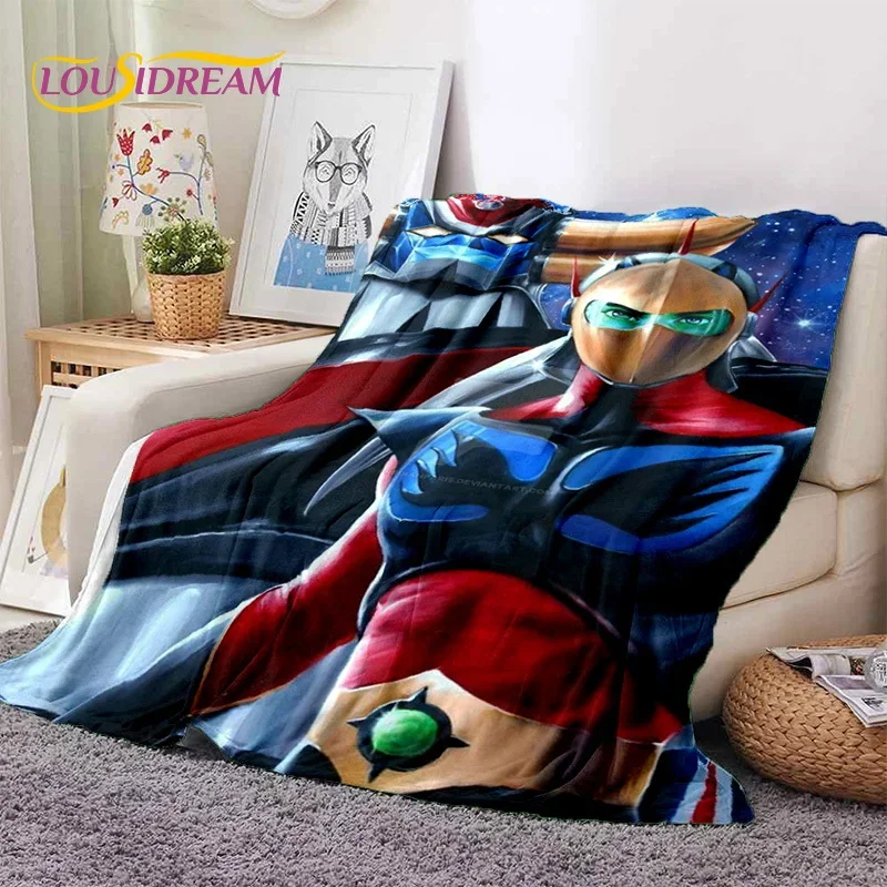 3D Cartoon UFO Robot Grendizer Anime Mäkké prikrývky, udržiavajte teplú flanelovú prikrývku pre piknikové postele pohovka