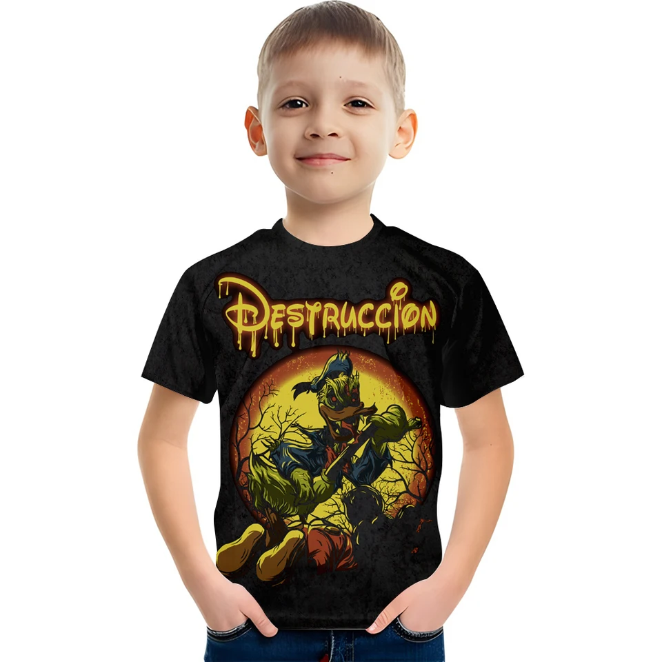 3D digitálna tlač Disney Evil Donald Duck Pattern Pattern Crewneck Tričko Príležitostné chlapci a dievčatá Top módne tričko