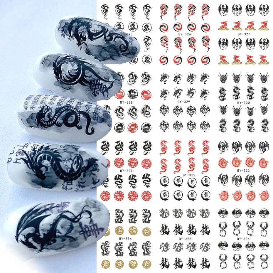 3d Dragon Nail Art Stickers Cuil Cartoon Water Dragons Drag Slider Decals pre manikúru nechtovú dekoráciu Nový rok tetovanie
