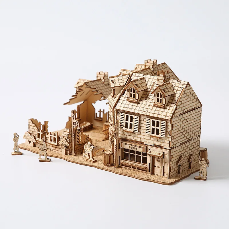 3D drevená puzzle 1942 vojnový dom simulačný modely modely Kit DIY montáž hračky Model Building Kits pre deti