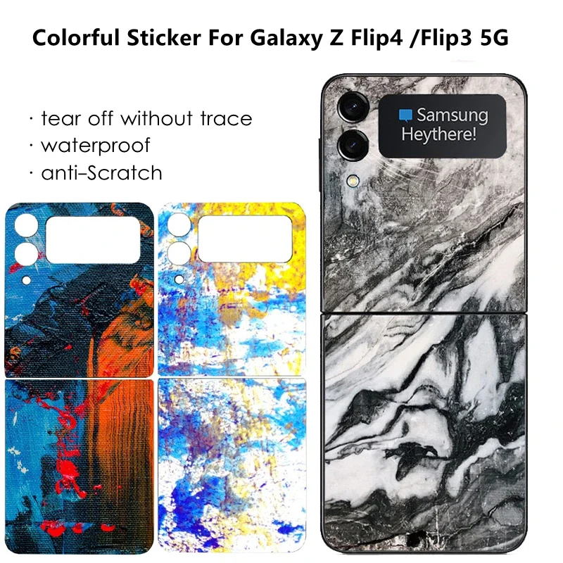3D farebný akvarel olejový náter proti strohaniu telefónu zadná nálepka pre Samsung Galaxy Z Flip6 5 4 5 g pokrývok nálepky pokožky pre z flip 3