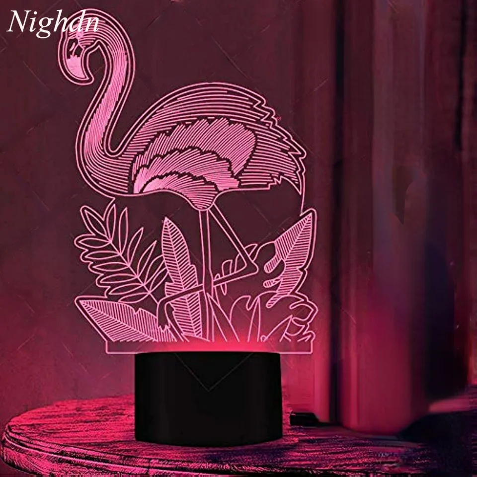 3D Flamingo Lamp Night Light Svetlo 16 farieb Zmena pre dekoráciu v spálni LED stolové stoly lampy narodeniny vianočné darčeky pre deti