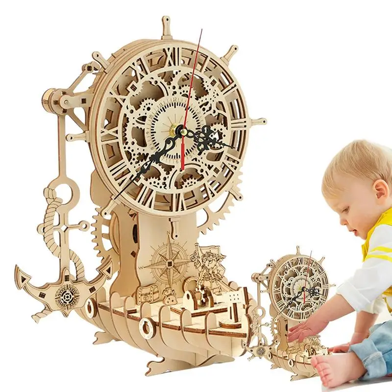 3D hodinové hádanky Modelová súprava drevená puzzle 3D skladacie hádanky drevené súpravy budov