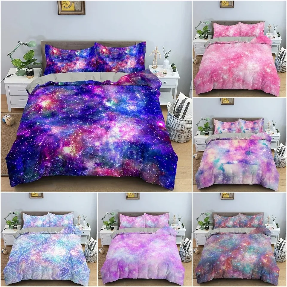 3D hviezdna obloha obliečka na obliečka Luxusná galaxia tlačená posteľná obliečka sada Kráľ kráľovná plná prikrývka s vankúšom vankúš