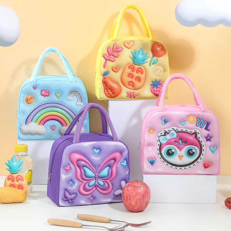 3D karikatúra detská obedová taška na tepelnú izoláciu Hliníková fólia Hrubá vodotesná oxfordská handrička Bento Bag Prenosná obedová škatuľka