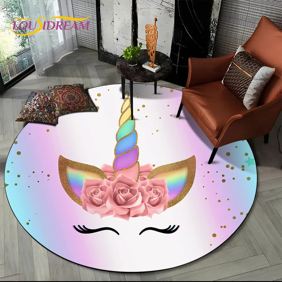 3D karikatúra Unicorn Animal Round Area Koberce, koberec koberca pre obývaciu izbu Detská spálňa Dekore