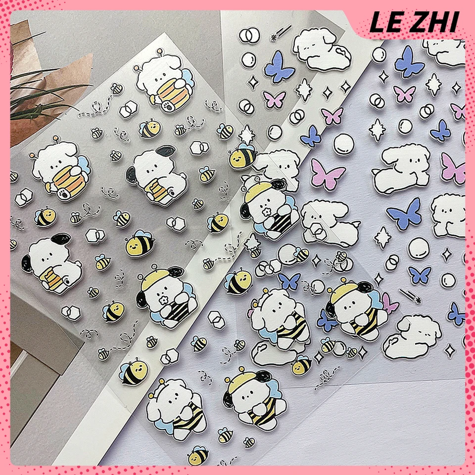 3d kawaii karikatúra anime nálepky na nechty na nechty dekorácia DIY zviera Duck Duck Butterfly Dog Press Press na manikúrové nálepky darček