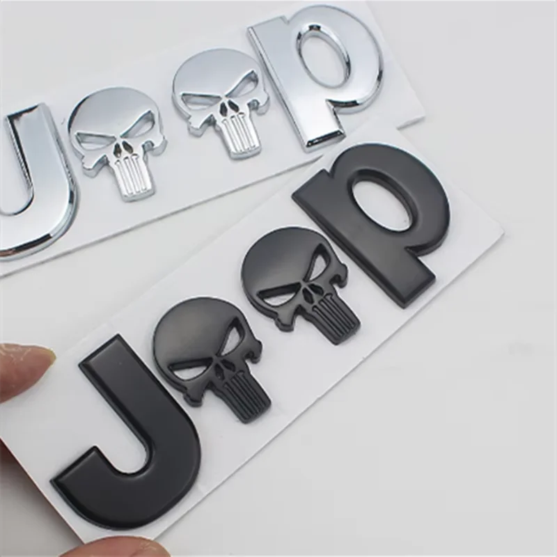 3D kovová lebka Zadný kmeň znak odznak nálepky nálepky auto stylingové doplnky pre Chrysler Grand Cherokee Wrangler