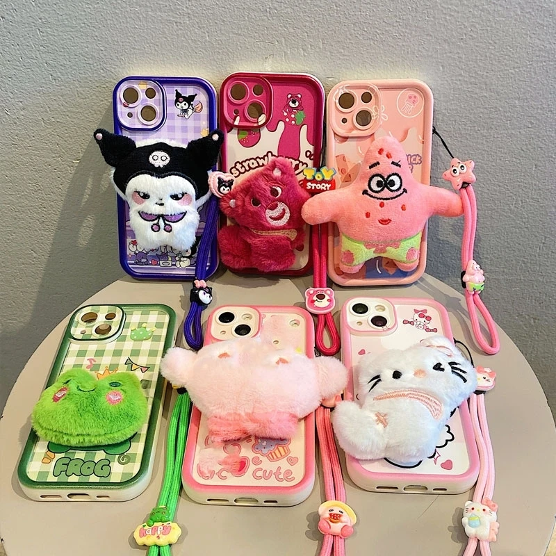 3D kožušinová karikatúra Kuromi telefónny puzdro pre Xiaomi Redmi 14C 13C 12C 12C 10A 10 9C 9a 14r 9i 9at A1 A2 A3 s krytom remienkov na zápästie