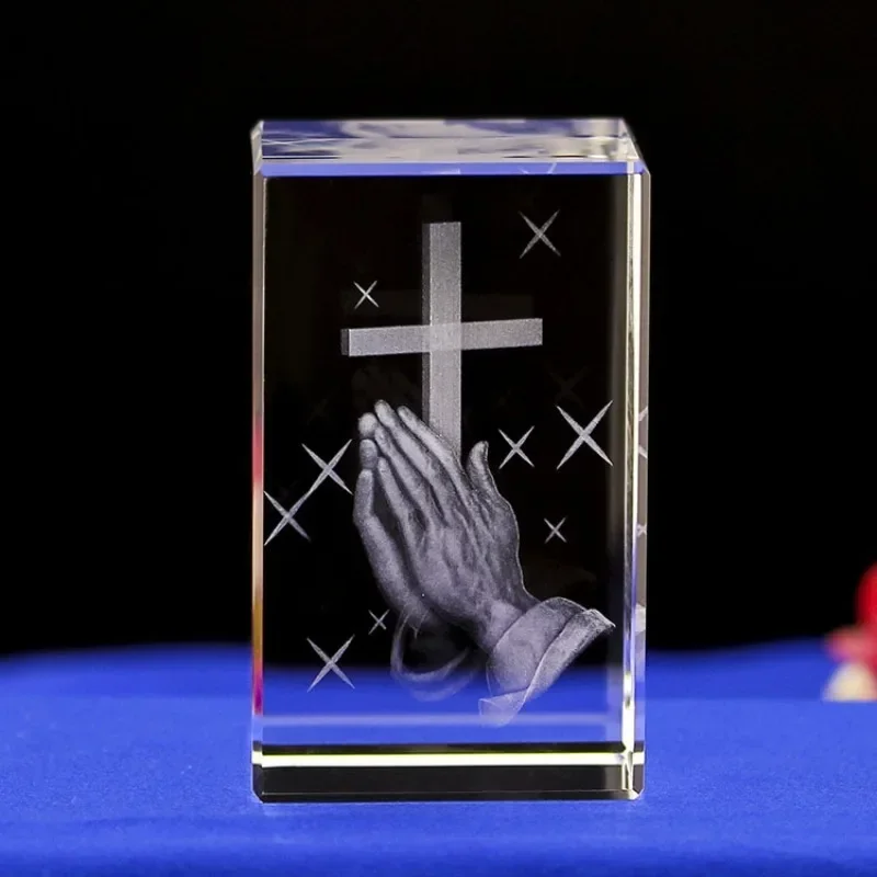 3D krištáľová kocka kresťan Ježiš kríž figurín domov dekor Panna Mária laser gravve krištáľové náboženské dary pre narodenie žien