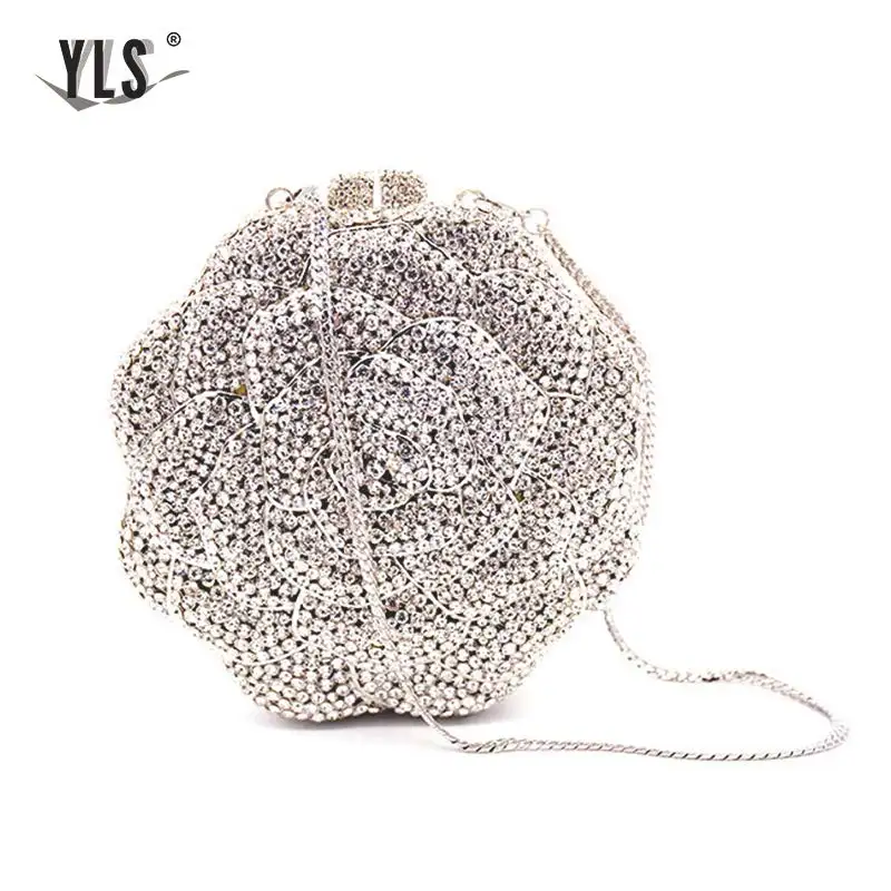 3D kvetina Diamond Capere Luxusné strieborné kabelky Ženy dizajnérske kamienky večerné večierky vrecko Bolso Mujer 2019 Nový