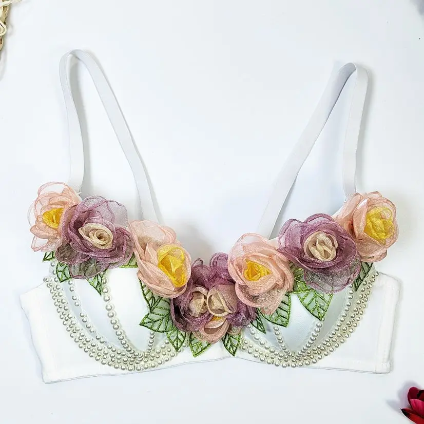 3D kvetinová dekorácia bustier podprsenka pre ženy sexy bez spätného orezaného špičkového nočného klubu ženské camisole tank Tops Y3884