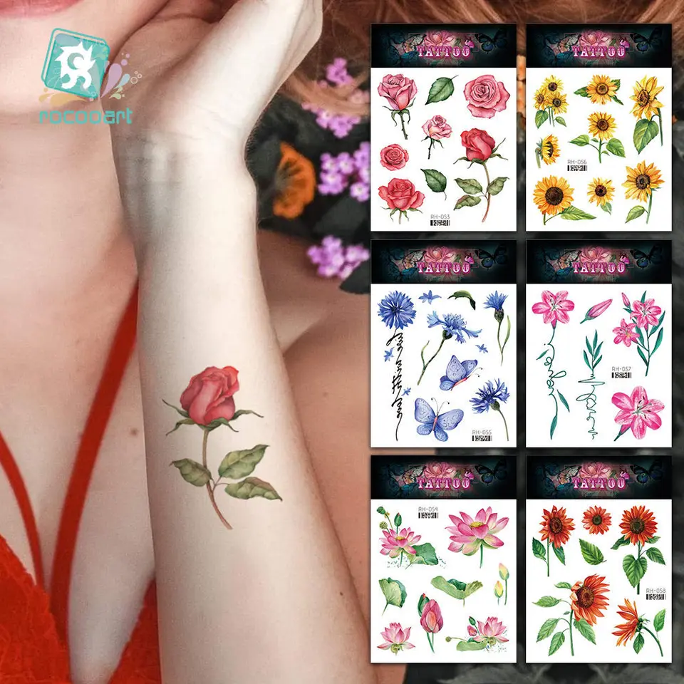 3d kvetinové nálepky pre tetovanie pre ženy Art Art nepremokavé dočasné tetovanie Daisy ružová vodná voda