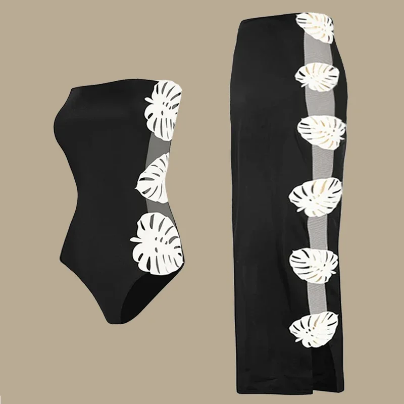 3D Leaf Hollow Out Mesh One Piece a sukne plavky set dámske dovolenkové plážové oblečenie
