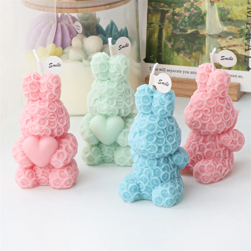 3D Love Heart Rabbit Aromaterapeuterapia Sviečka silikónová forma DIY Zlatá minca Euro ružový zajačik