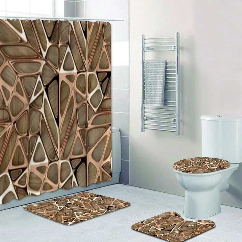3D luxusné ružové zlato kovové geometrické kúpeľňové záclony sprchové závesy súprava pre kúpeľňu Moderná realistická vaňa