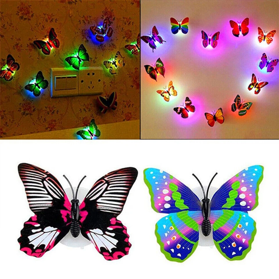 3D motýľové nálepky na stenu farebne meniacu LED LED žiariace steny nálepky nočné svetlo lampa Domáca dekorácia Nálepka na stenu