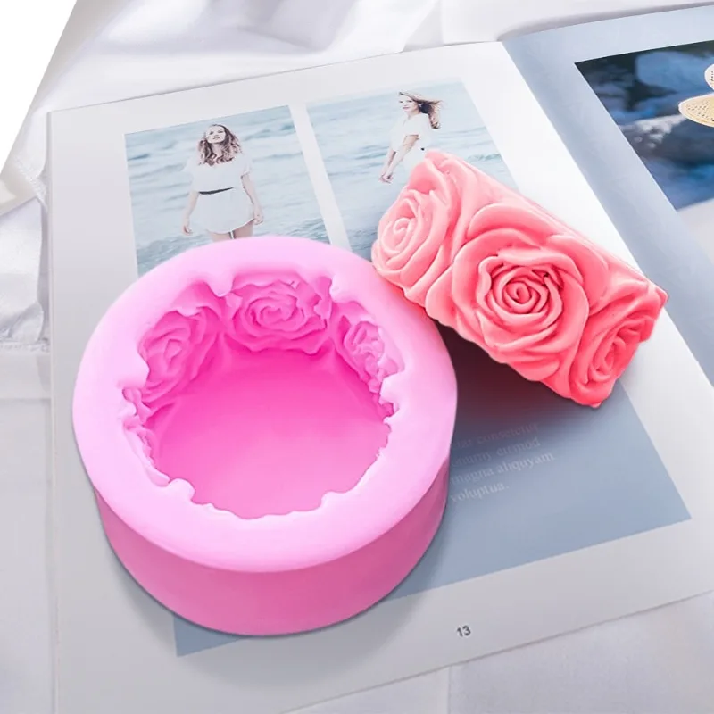 3D okrúhle ružové kvety tvar Silikónové mydlové pleseň DIY ručne vyrábané mydlové formy Mydlo výrobky Fondant Cake Sviečky