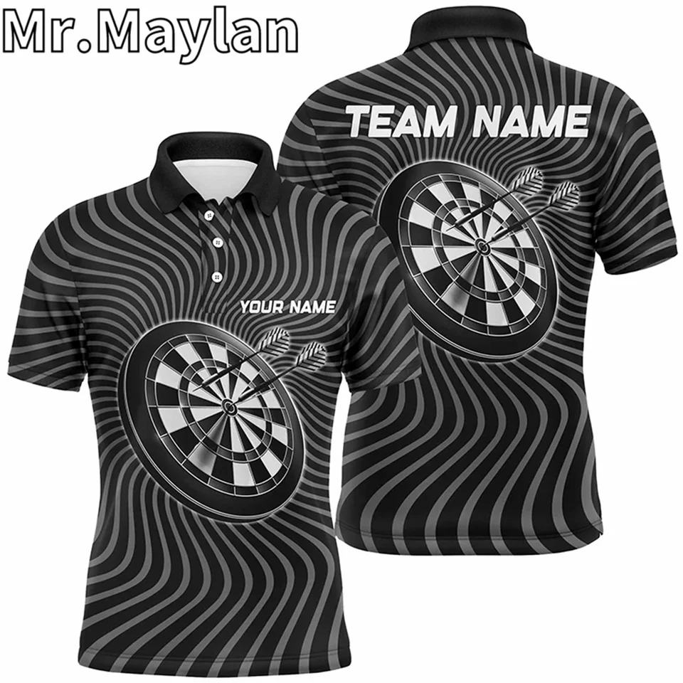 3D personalizovaná čierna šedá máva Dart Sports Polo košeľa Vlastné šípky košele pre mužov Ženy Darty Jersey Darčeky pre milovníkov šípok