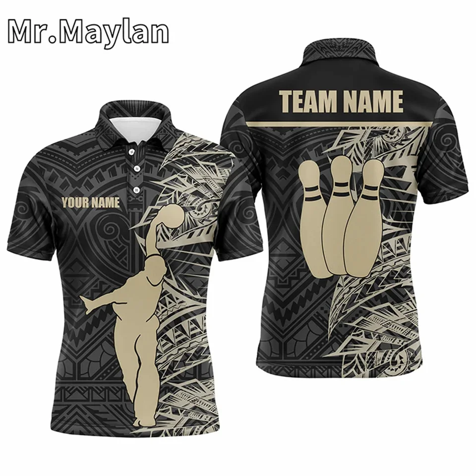 3D personalizované bowlingové polynézske tetovanie Polo košele pre mužov Golden Black Team Bowling Jersey Darče