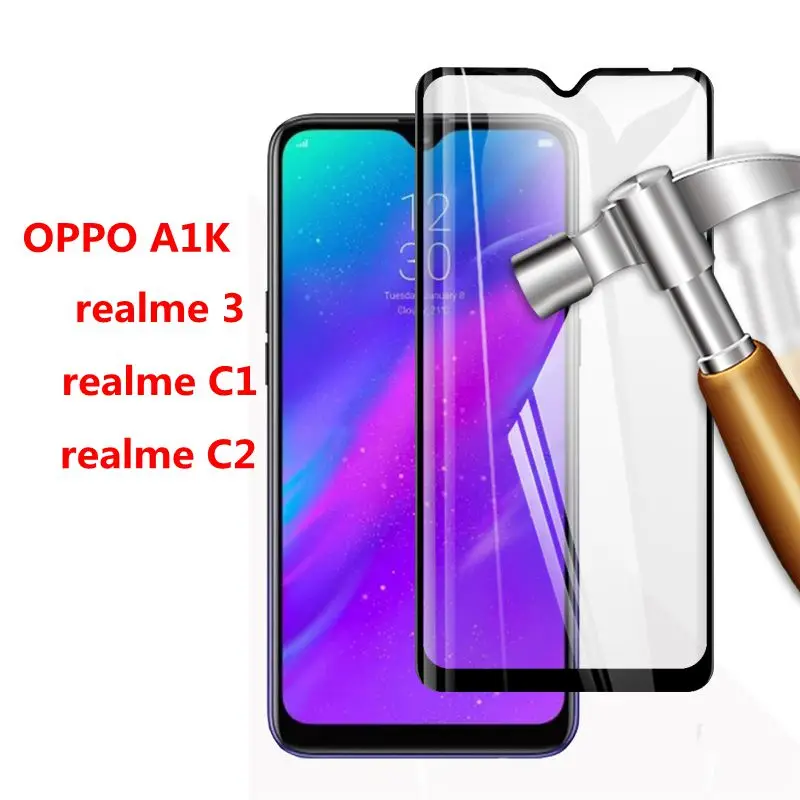 3D plné lepidlo Temperované sklo pre OPPO A1K OPPO Realme 3 Full Cover 9H Protect Film Protector pre OPPO Realme C1 C2