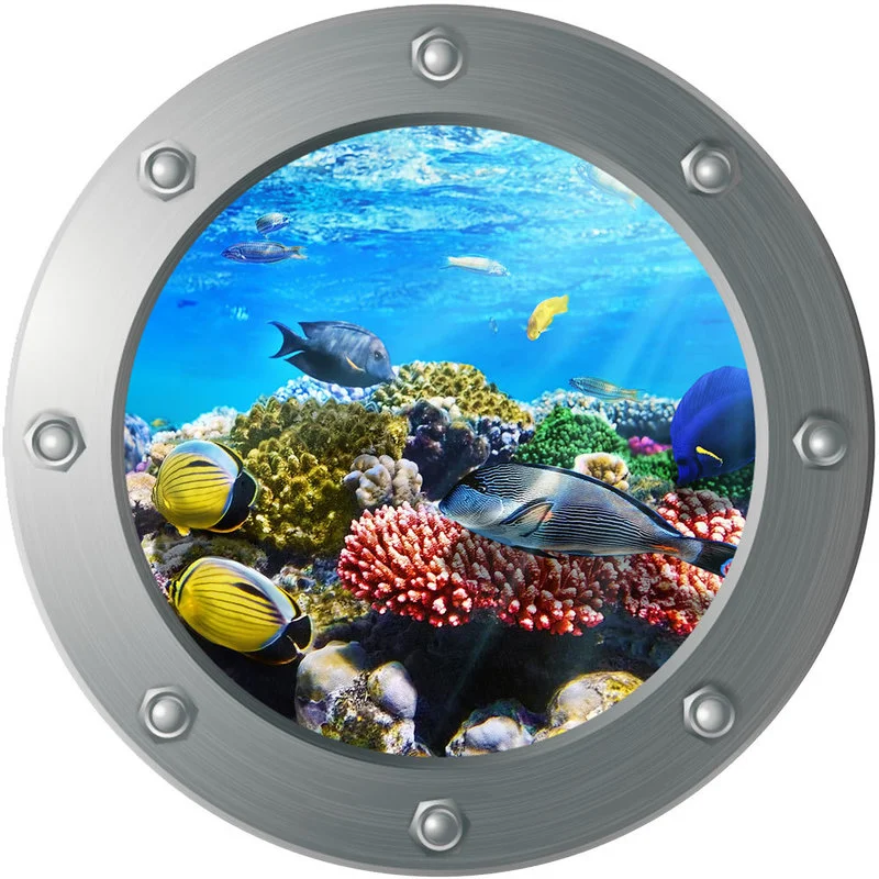 3D porthole pod morskými nálepkami morské dno pre zvieracie steny nálepky detské izby domáce dekorácie nálepky faux podmorské nástenné maľby stena