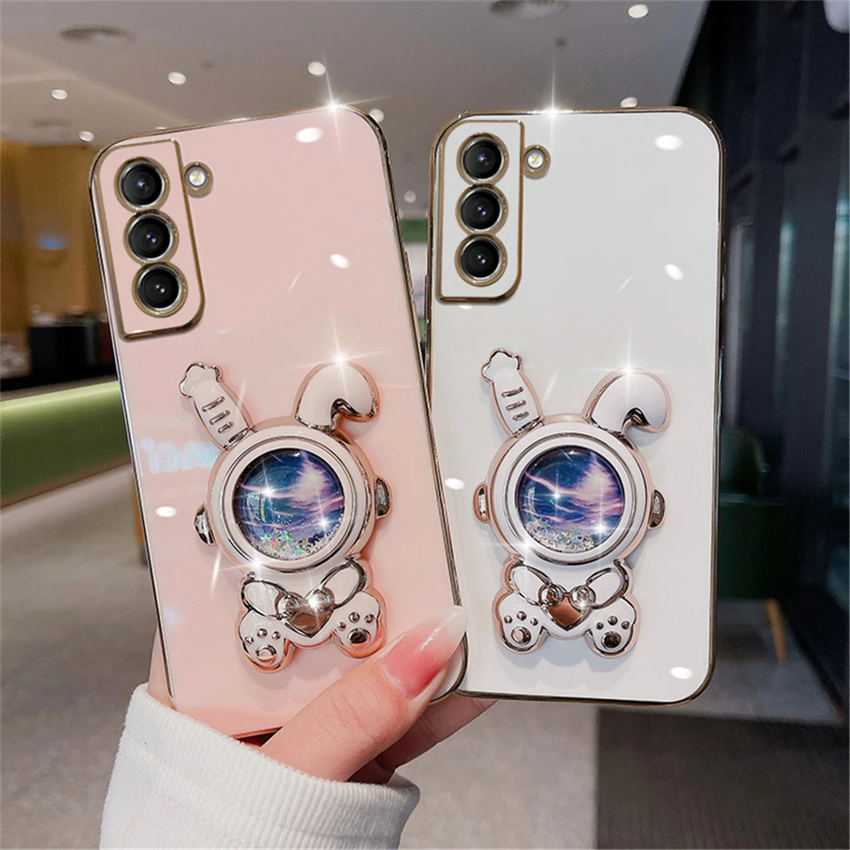 3D Quicksand RABBIT Dávk pre puzdro pre Samsung S23 S22 POZNÁMKA 20 10 S21 S20 Ultra Plus Fe S8 S9 S10 Glitter Slock Patting Cover