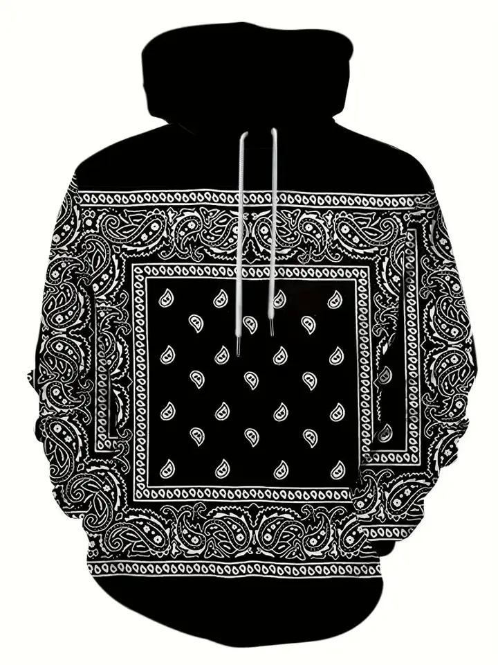 3D retro bandana tlačová mikina pre mužské cool cool pullover s kapucňou s klokanmi s klokanom vreckom na letnú jeseň