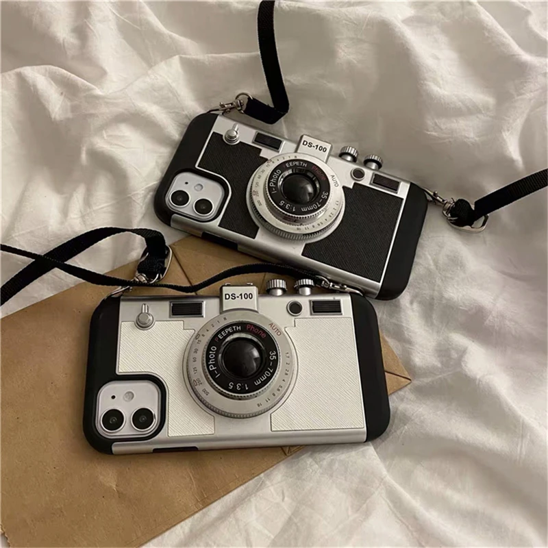 3D retro kamera Emily v parížskom telefóne pre iPhone 11 12 13 14 Pro XS Max x xr 8 7 plus luxusný zadný kryt proti šnúry