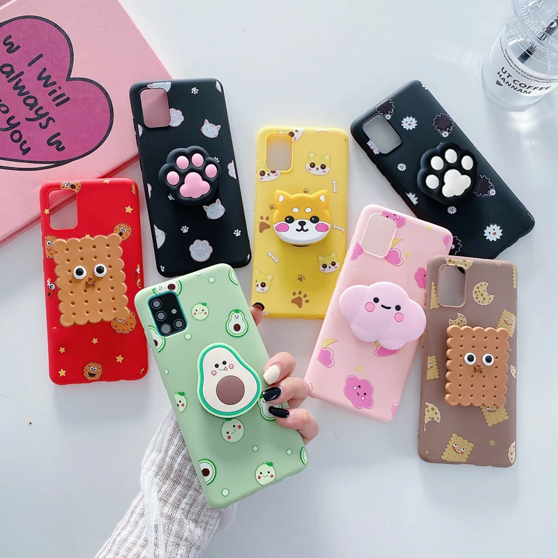 3D roztomilý držiak na karikatúru Držiteľ telefónu pre Samsung Galaxy A32 A52 A72 A53 A73 A33 4G 5G A52S Roztomilý silikónový avokádový stojan na avokádový kryt