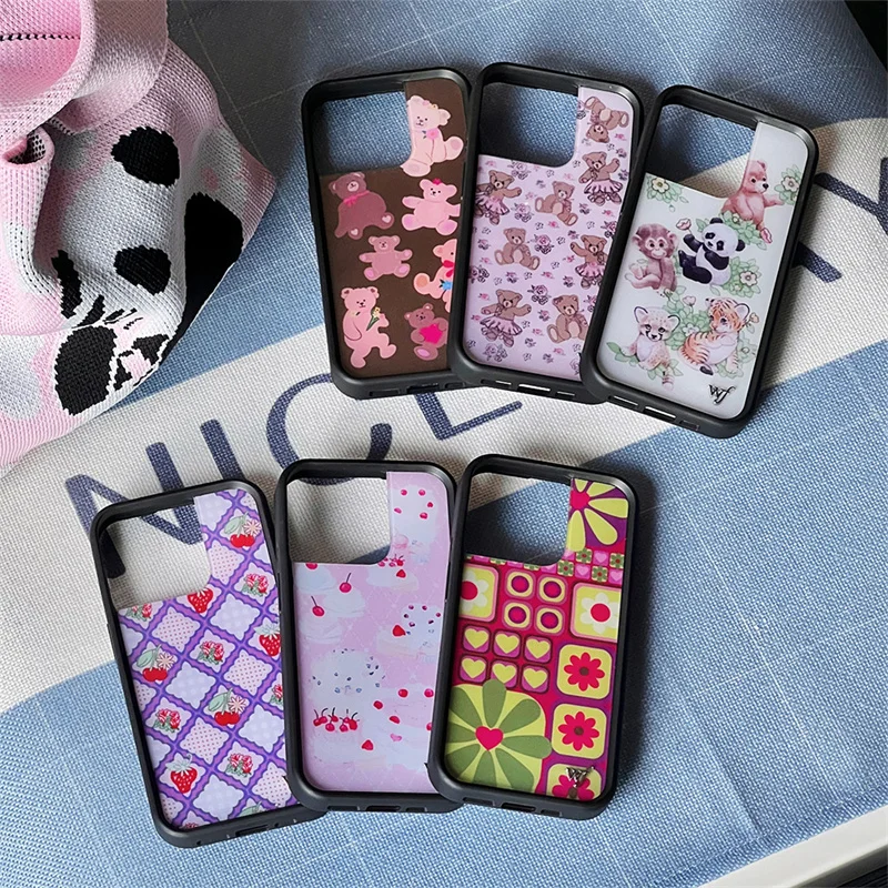 3D roztomilý medvedík Panda Cake Wildflower Puzdro pre iPhone 16 15 14 13 12 16 16 Pro Max Strachproof Metal WF Flower Protect Cover