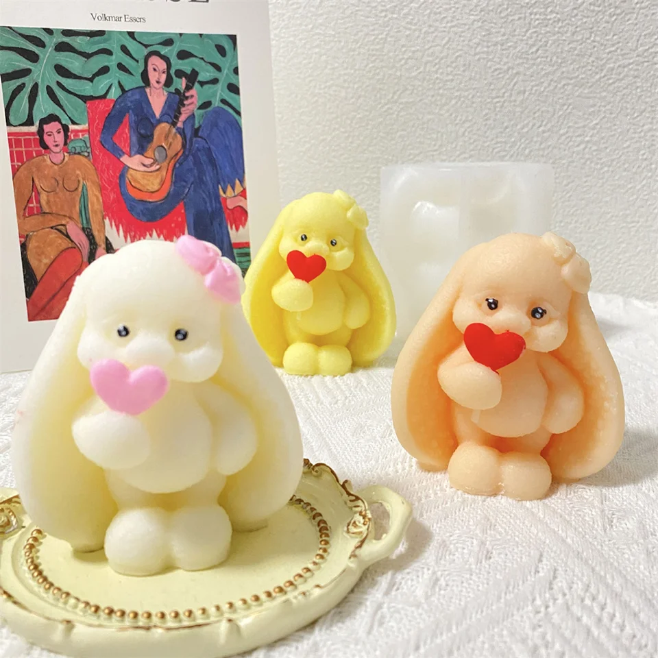 3D s dlhým žiarením Silikónový silikónový držiak Love Lollipop Bunny Sviečka formy mydla Živová živica remeslá Veľkonočné formy omietka Domáca dekorácia