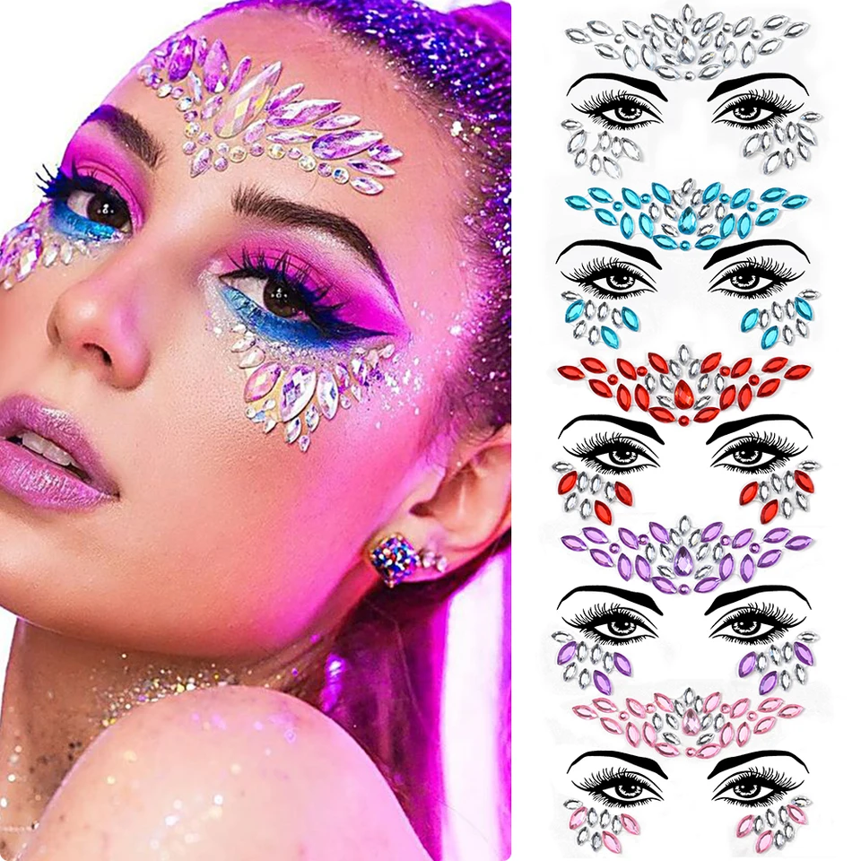 3D sexy tvár tetovania krištáľové nálepky Dočasné tetovanie trblietky falošné tetovanie kamienky maškaráda dámske večierky tvárou v tvár tetovania tetovania
