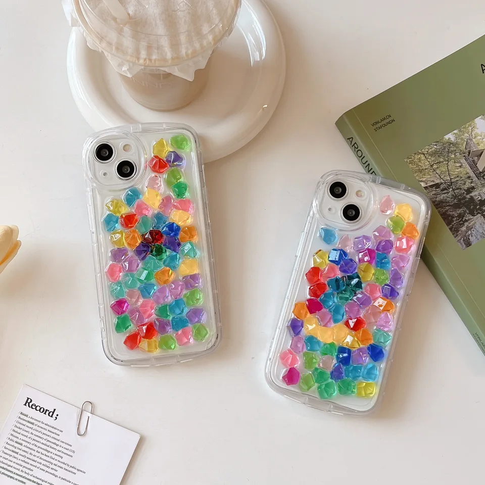 3D stereo farebné diamanty vzorové puzdro pre iPhone 14Promax 14Pro 14 13 13Pro 13Promax 11 12 15 15Promax Priame okrajová mäkká škrupina